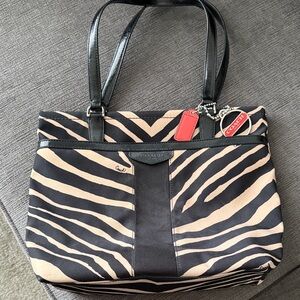 Coach Zebra Stripe Tote - Black and Tan
